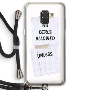 CaseCompany No Girls Allowed Unless: Samsung Galaxy A8 (2018) Transparant Hoesje met koord