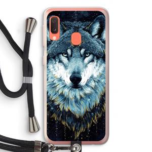 CaseCompany Darkness Wolf: Samsung Galaxy A20e Transparant Hoesje met koord