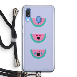 CaseCompany Smiley watermeloen: Samsung Galaxy A40 Transparant Hoesje met koord