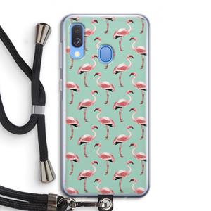 CaseCompany Flamingoprint groen: Samsung Galaxy A40 Transparant Hoesje met koord