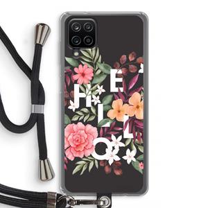 CaseCompany Hello in flowers: Samsung Galaxy A12 Transparant Hoesje met koord