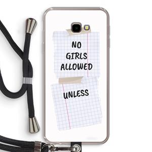 CaseCompany No Girls Allowed Unless: Samsung Galaxy J4 Plus Transparant Hoesje met koord