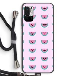 CaseCompany Smiley watermeloenprint: Xiaomi Redmi Note 10 5G Transparant Hoesje met koord