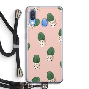 CaseCompany Cactusprint roze: Samsung Galaxy A40 Transparant Hoesje met koord