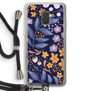 CaseCompany Flowers with blue leaves: Samsung Galaxy A8 (2018) Transparant Hoesje met koord