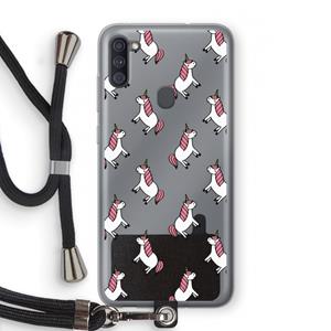 CaseCompany Eenhoorns overal: Samsung Galaxy A11 Transparant Hoesje met koord