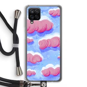 CaseCompany Roze wolken met vogels: Samsung Galaxy A12 Transparant Hoesje met koord