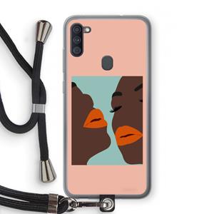 CaseCompany Orange lips: Samsung Galaxy A11 Transparant Hoesje met koord