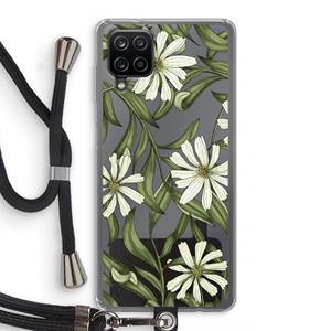 CaseCompany Wit bloemenpatroon: Samsung Galaxy A12 Transparant Hoesje met koord