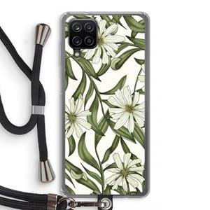 CaseCompany Wit bloemenpatroon: Samsung Galaxy A12 Transparant Hoesje met koord