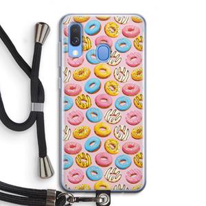 CaseCompany Pink donuts: Samsung Galaxy A40 Transparant Hoesje met koord