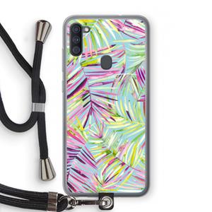 CaseCompany Tropical Palms Blue: Samsung Galaxy A11 Transparant Hoesje met koord