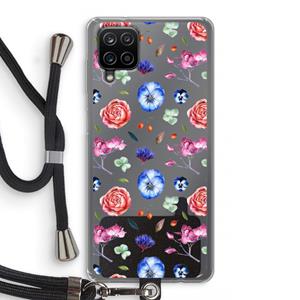 CaseCompany Bloemetjes: Samsung Galaxy A12 Transparant Hoesje met koord