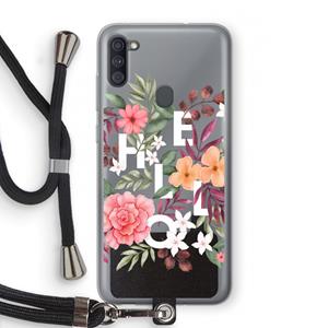 CaseCompany Hello in flowers: Samsung Galaxy A11 Transparant Hoesje met koord
