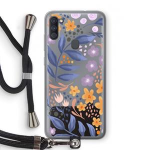 CaseCompany Flowers with blue leaves: Samsung Galaxy A11 Transparant Hoesje met koord