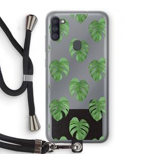 CaseCompany Monstera leaves: Samsung Galaxy A11 Transparant Hoesje met koord