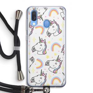 CaseCompany Rainbow Unicorn: Samsung Galaxy A40 Transparant Hoesje met koord