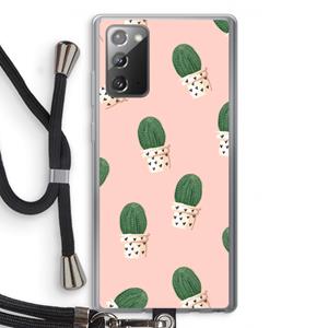 CaseCompany Cactusprint roze: Samsung Galaxy Note 20 / Note 20 5G Transparant Hoesje met koord