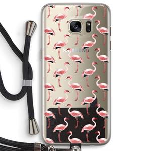 CaseCompany Flamingoprint groen: Samsung Galaxy S7 Edge Transparant Hoesje met koord