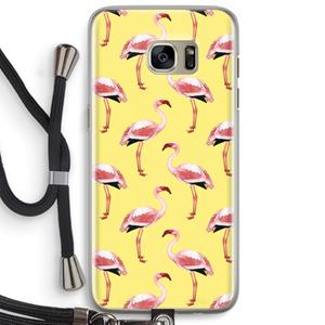 CaseCompany Flamingo's geel: Samsung Galaxy S7 Edge Transparant Hoesje met koord