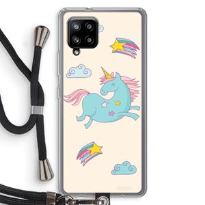 CaseCompany Vliegende eenhoorn: Samsung Galaxy A42 5G Transparant Hoesje met koord