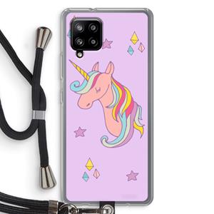 CaseCompany Roze eenhoorn: Samsung Galaxy A42 5G Transparant Hoesje met koord