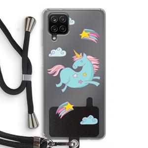 CaseCompany Vliegende eenhoorn: Samsung Galaxy A12 Transparant Hoesje met koord