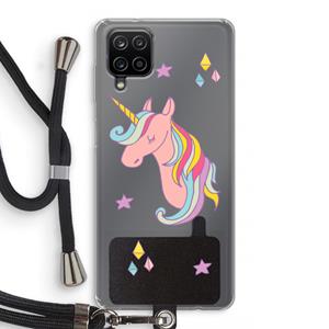 CaseCompany Roze eenhoorn: Samsung Galaxy A12 Transparant Hoesje met koord