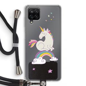 CaseCompany Regenboog eenhoorn: Samsung Galaxy A12 Transparant Hoesje met koord