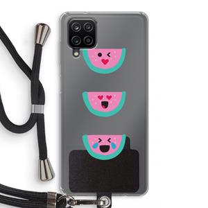 CaseCompany Smiley watermeloen: Samsung Galaxy A12 Transparant Hoesje met koord