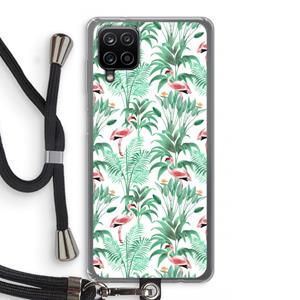 CaseCompany Flamingo bladeren: Samsung Galaxy A12 Transparant Hoesje met koord