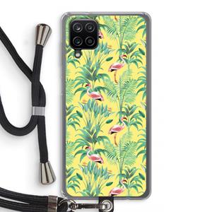 CaseCompany Flamingo party: Samsung Galaxy A12 Transparant Hoesje met koord