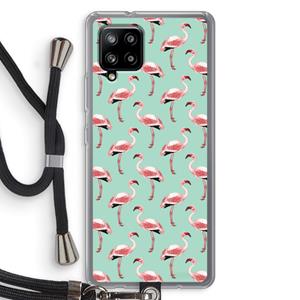 CaseCompany Flamingoprint groen: Samsung Galaxy A42 5G Transparant Hoesje met koord