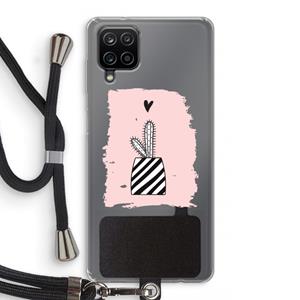 CaseCompany Zwart-wit cactus: Samsung Galaxy A12 Transparant Hoesje met koord