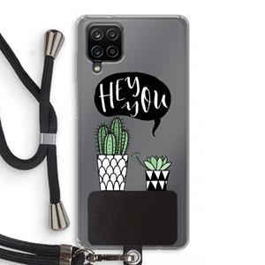 CaseCompany Hey you cactus: Samsung Galaxy A12 Transparant Hoesje met koord