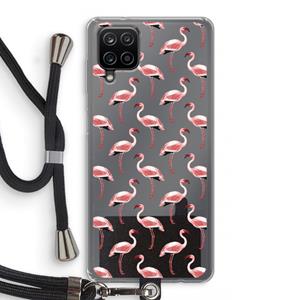 CaseCompany Flamingoprint groen: Samsung Galaxy A12 Transparant Hoesje met koord