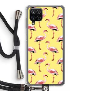 CaseCompany Flamingo's geel: Samsung Galaxy A12 Transparant Hoesje met koord
