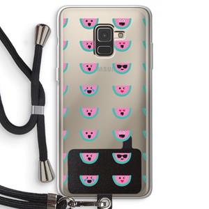 CaseCompany Smiley watermeloenprint: Samsung Galaxy A8 (2018) Transparant Hoesje met koord
