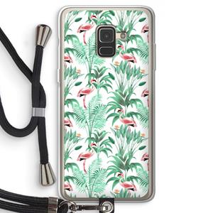 CaseCompany Flamingo bladeren: Samsung Galaxy A8 (2018) Transparant Hoesje met koord