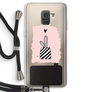 CaseCompany Zwart-wit cactus: Samsung Galaxy A8 (2018) Transparant Hoesje met koord