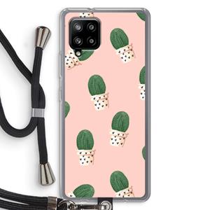 CaseCompany Cactusprint roze: Samsung Galaxy A42 5G Transparant Hoesje met koord