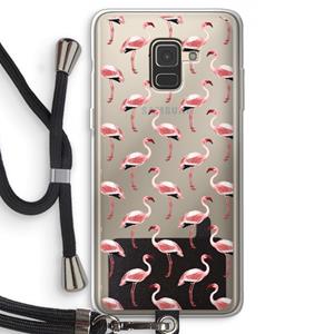 CaseCompany Flamingoprint groen: Samsung Galaxy A8 (2018) Transparant Hoesje met koord