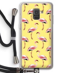 CaseCompany Flamingo's geel: Samsung Galaxy A8 (2018) Transparant Hoesje met koord