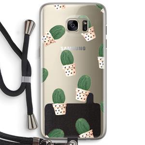 CaseCompany Cactusprint roze: Samsung Galaxy S7 Edge Transparant Hoesje met koord