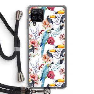 CaseCompany Bloemen tukan: Samsung Galaxy A12 Transparant Hoesje met koord
