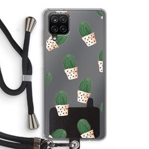 CaseCompany Cactusprint roze: Samsung Galaxy A12 Transparant Hoesje met koord