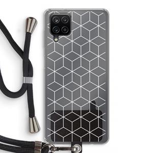 CaseCompany Zwart-witte kubussen: Samsung Galaxy A12 Transparant Hoesje met koord