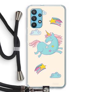 CaseCompany Vliegende eenhoorn: Samsung Galaxy A32 4G Transparant Hoesje met koord