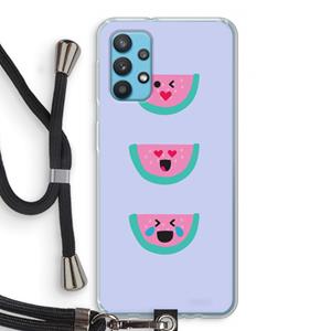CaseCompany Smiley watermeloen: Samsung Galaxy A32 4G Transparant Hoesje met koord