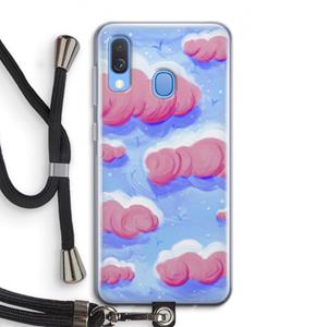 CaseCompany Roze wolken met vogels: Samsung Galaxy A40 Transparant Hoesje met koord